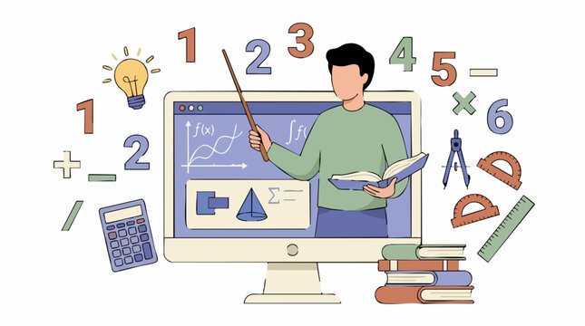 Online Math Education with Virtual Teacher and Learning Tools Illustration