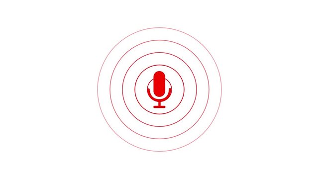 "red audio recording mic button animation with pulsing radio waves"