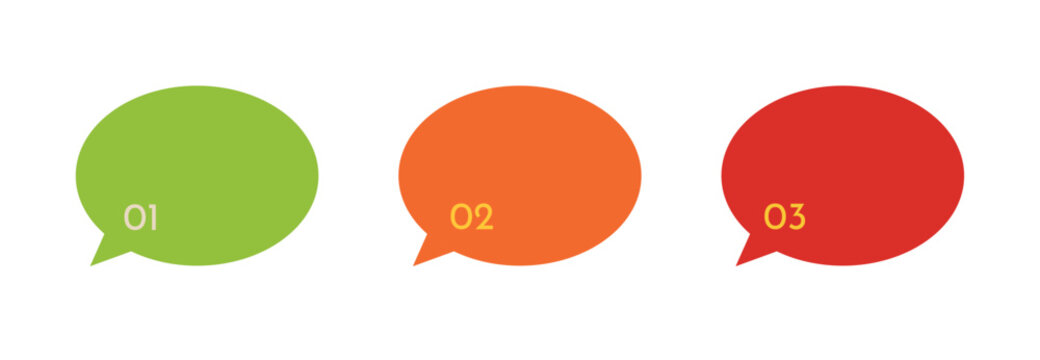 Colorful Speech Bubble Infographic Set. Three colorful speech bubble infographic elements with numbers for communication, presentation, and business design.