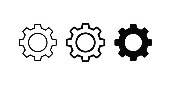 Three Minimal Gear Icons Vector Illustration Flat Design