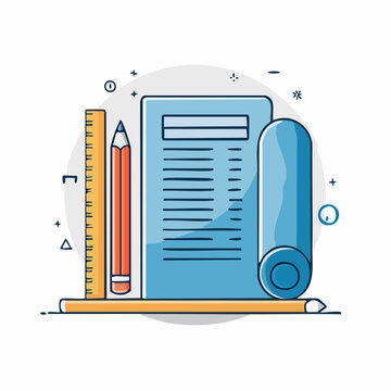 Illustration of drafting tools and document