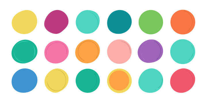 A collection of vibrant hand-drawn outlined circles in various bright colors.