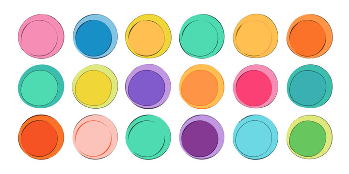 A collection of vibrant hand-drawn outlined circles in various bright colors.