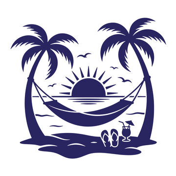 Tropical beach vacation silhouette with hammock and palm trees flip flops tropical vacation relaxing cocktail silhouette paradise tranquil landscape recreation