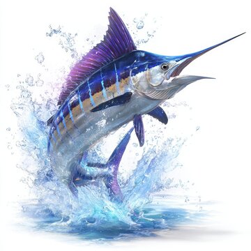 Dynamic Digital Rendering of a Marlin Leaping from Water