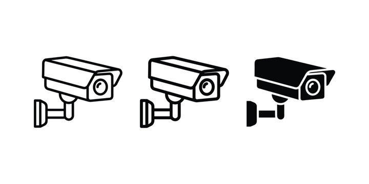 Three Security Cameras Vector Icons for Surveillance Systems