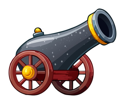 Castle siege artillery cannon weapon with heavy iron barrel for medieval tower defense war strategy game graphic asset design