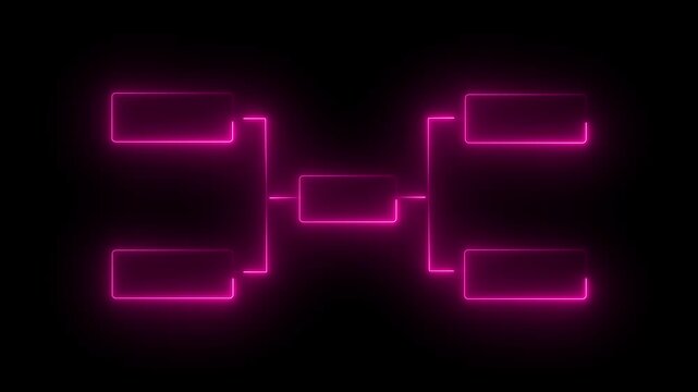 Neon pink glowing tournament bracket flowchart animation on black background