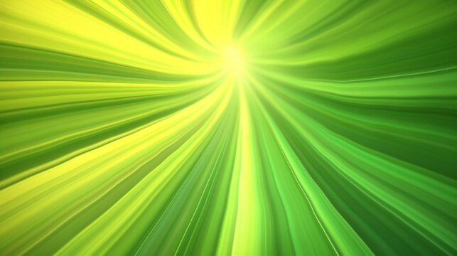 Vibrant green rays burst from a bright center. Radiant light swirls across vivid green hues. Dynamic motion conveys energy and growth. Ideal for digital backgrounds or nature-themed projects