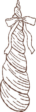 Cute hand drawn slender tower shell with ribbon bow outline illustration