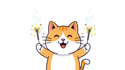 Obraz premium A cartoon orange cat playing with sparklers.