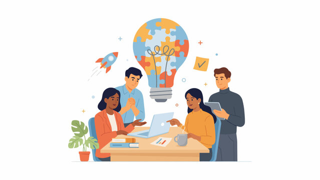 Diverse business team brainstorming strategy and innovation concepts with teamwork