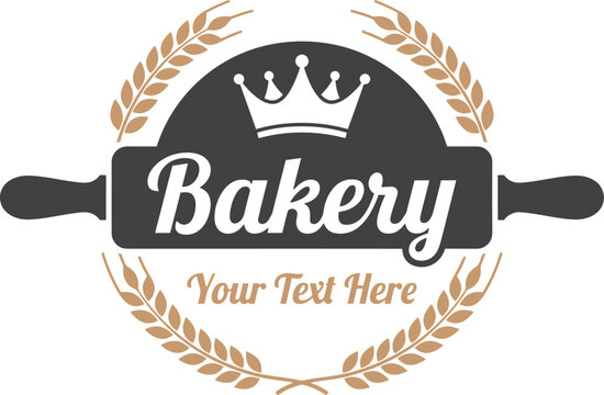 Bakery logo template with crown and rolling pin for branding and marketing use