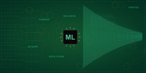 Obraz premium Machine learning concept with ai chip and data flow visualization