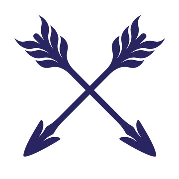 Crossed arrows pointing down vector icon with illustration fletching military monochrome silhouette tradition weaponry precision craftsmanship ornament isolated