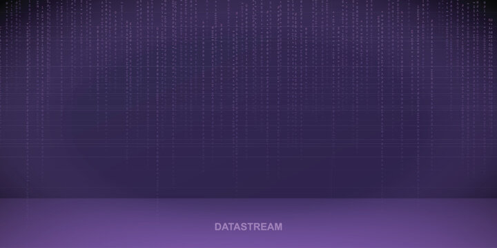 Abstract digital background with falling binary code numbers in purple color