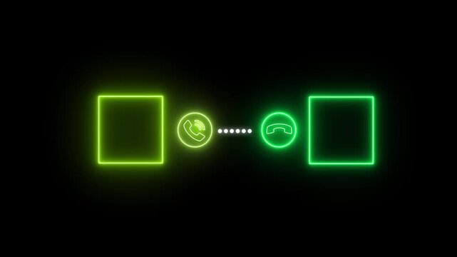 Neon incoming call interface animation with glowing accept and decline buttons on black background, phone interface