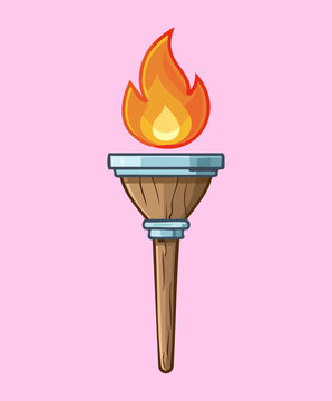 Simple wooden handheld torch casting a warm fire glow for low level character basic starter gear inventory design