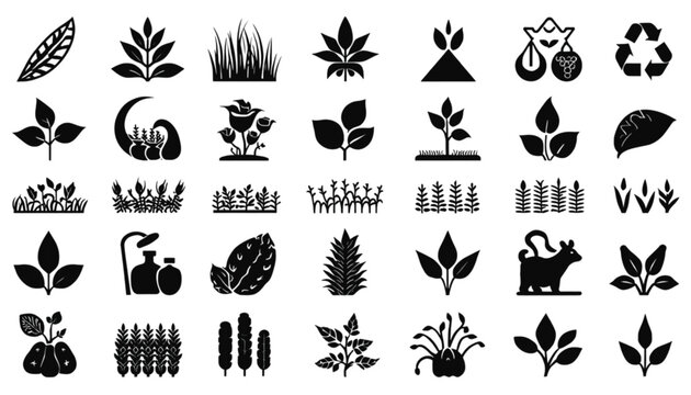 Leaves represent a diverse collection of botanical symbols designed for professional ecological projects that require a clean and minimalist graphic aesthetic.
