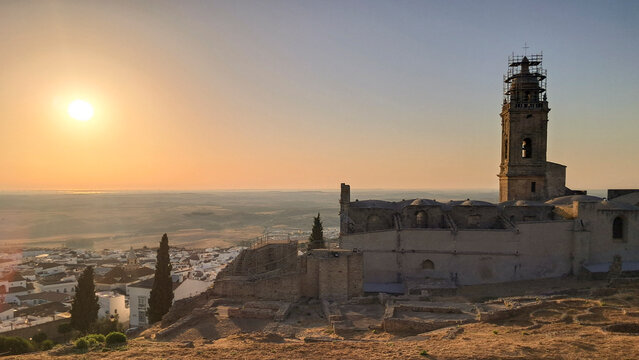 Medina Sidonia church and ancient ruins at sunset in Cadiz Spain