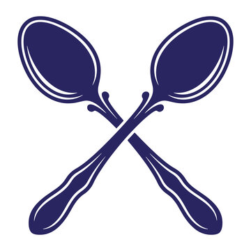 Minimalist graphic icon of two crossed soup spoons for catering business logo or food service identity with tableware restaurant silverware minimalist culinary