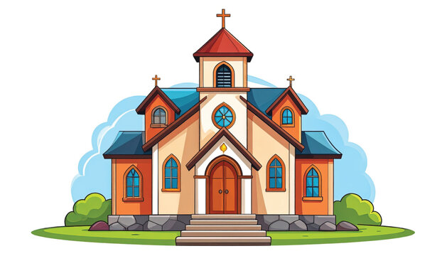 Colorful cartoon church building architecture.