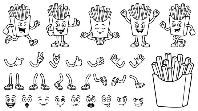 Fast food french fries mascot builder for animations.