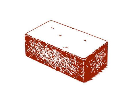 Simple hand drawn red wall brick sketch, engraved masonry illustration clip art