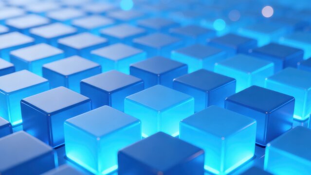 Blue glowing cubes in grid pattern
