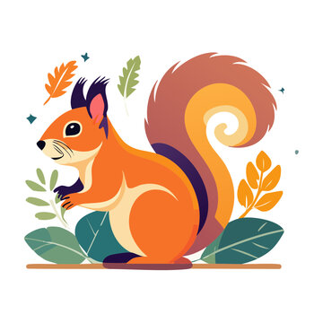 Cute squirrel illustration with autumn leaves