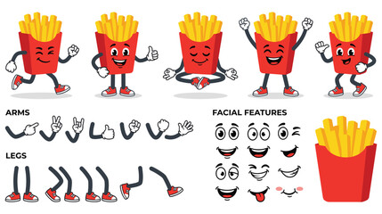 French fries cartoon character set for animation. © NAZMA