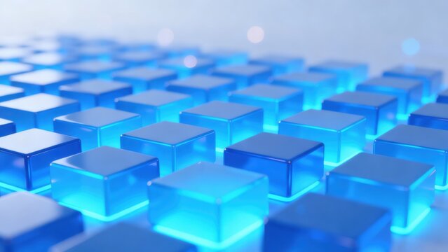 Blue glowing cubes in grid pattern