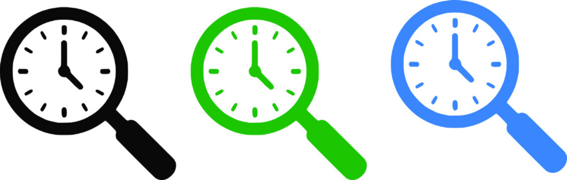 Three magnifying glasses with clocks inside, symbolizing time, inspection, and analysis in a modern, sleek design.
