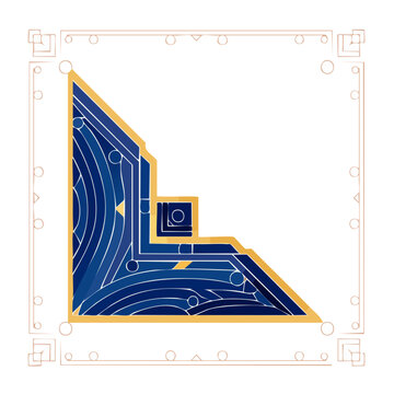 Art Deco corner element with geometric patterns in blue and gold