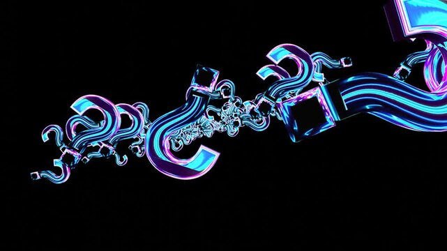 10 seconds seamless looping neon psychedelic question marks fly through black background animation motion graphics screensaver visualizer HD-video