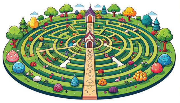 Colorful illustration of a maze game.