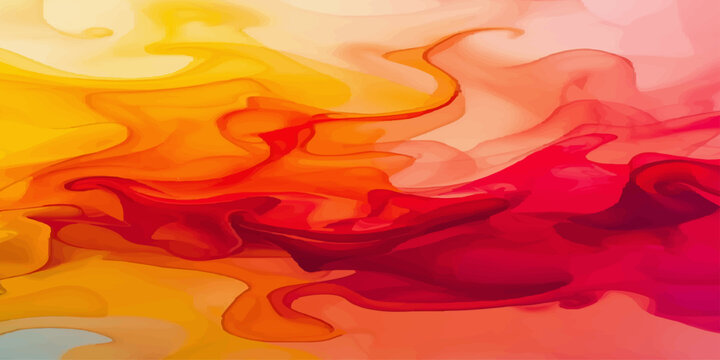 An abstract orange background with flowing colorful waves of red and yellow light creates a vibrant texture of fire and motion for a modern design wallpaper backdrop