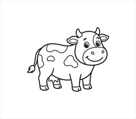 Obraz premium Smiling cartoon cow with spots standing alone looking happy friendly animal
