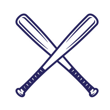 Crossed baseball bats sports icon minimalist vector design with baseball equipment illustration athletic hardball training recreation competition exercise