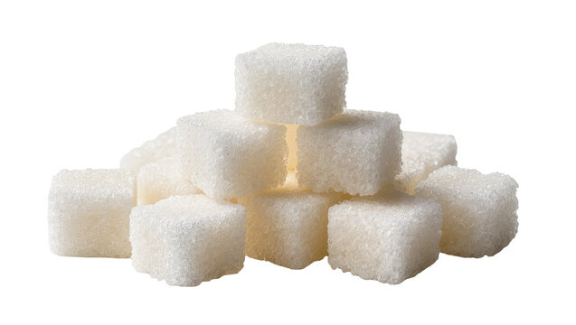 Isolated pile of white sugar cubes, a common sweet ingredient for baking and hot beverages.