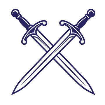 Crossed medieval swords vector graphic design with medieval heraldry historical battlefield protection fighting military courageous equipment adventure slashing