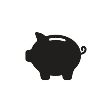 Black silhouette graphic icon of a piggy bank facing left with piggybank