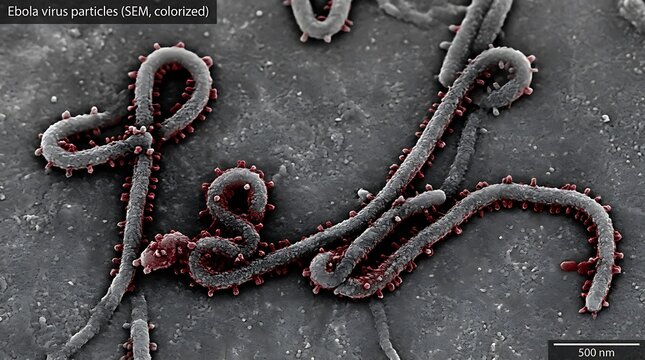 Ebola virus particles under a scanning electron microscope