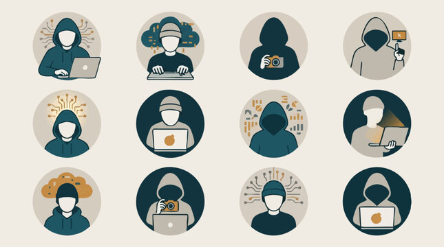 Hacker and Cybersecurity Icon Set with Digital Elements