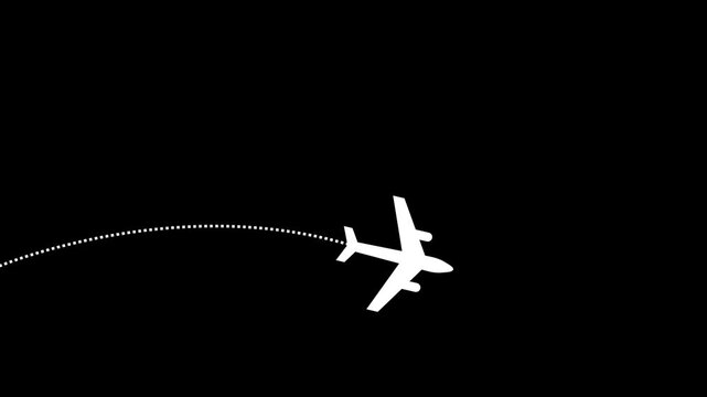 Airplane line path animation, airplane flight route with start points animation on white background. Airplane Running on Dash Track plane icon.