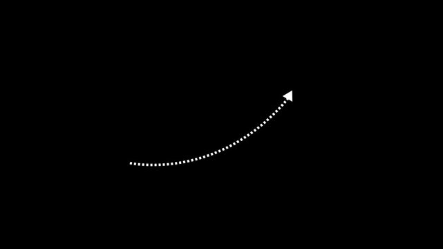 White upward arrow direction animation with dotted path, thin arrowheads set isolated on transparent background,