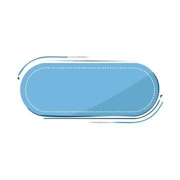 Blue rounded rectangle label with dotted border and decorative