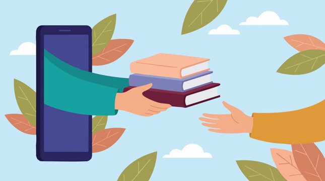 Online education and digital library concept: books delivered via smartphone