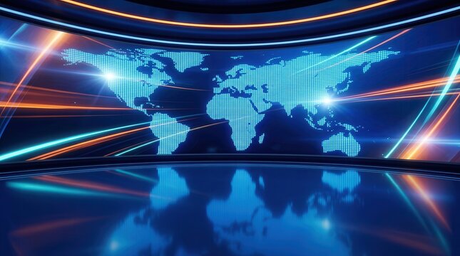 Modern 3D virtual studio background designed for news broadcasts and TV shows.