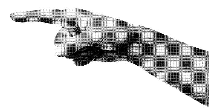 Pointing hand gesture with index finger in halftone style